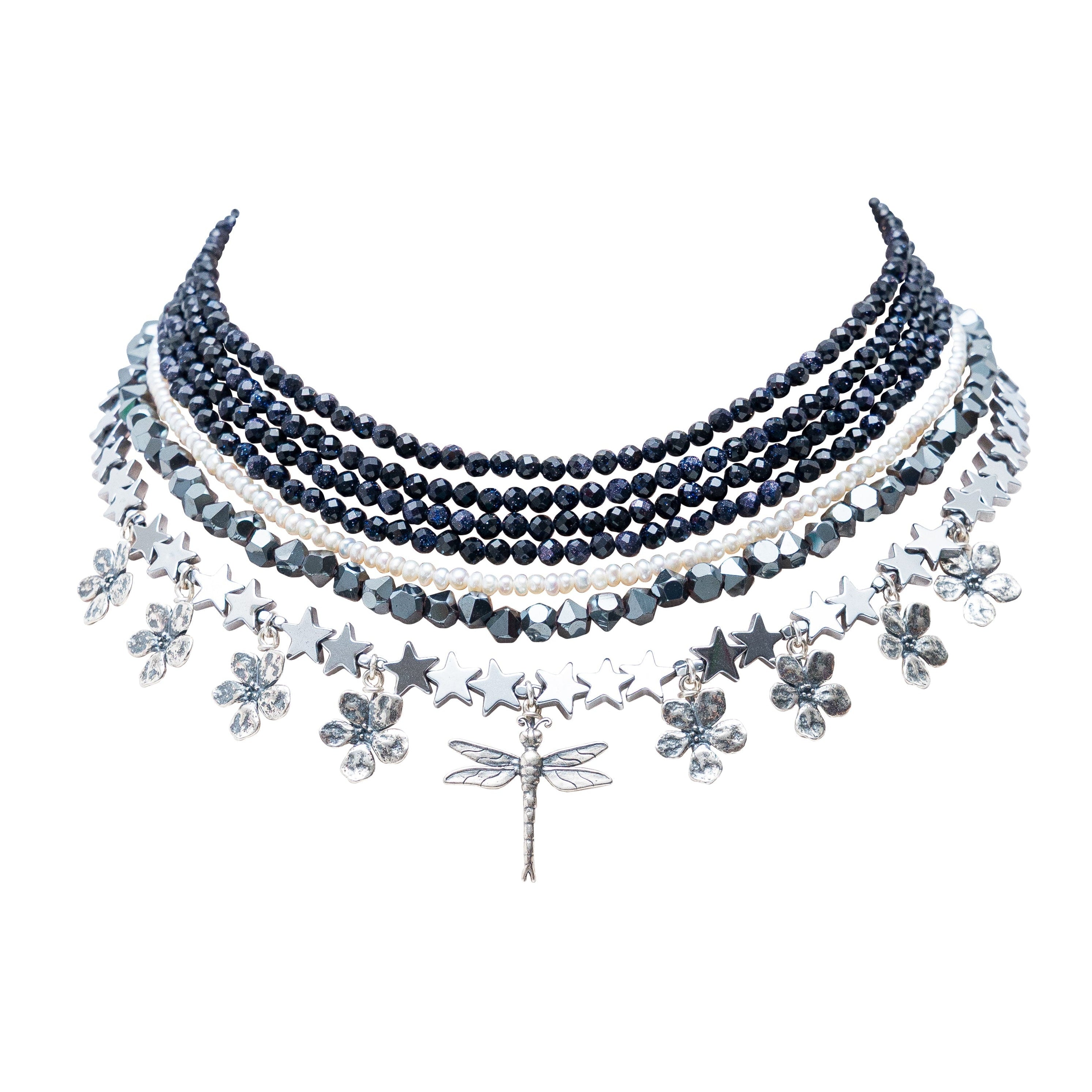 Collar Secretos del Agua, joya de plata .925, con venturina y hematita – Gabriela Sánchez