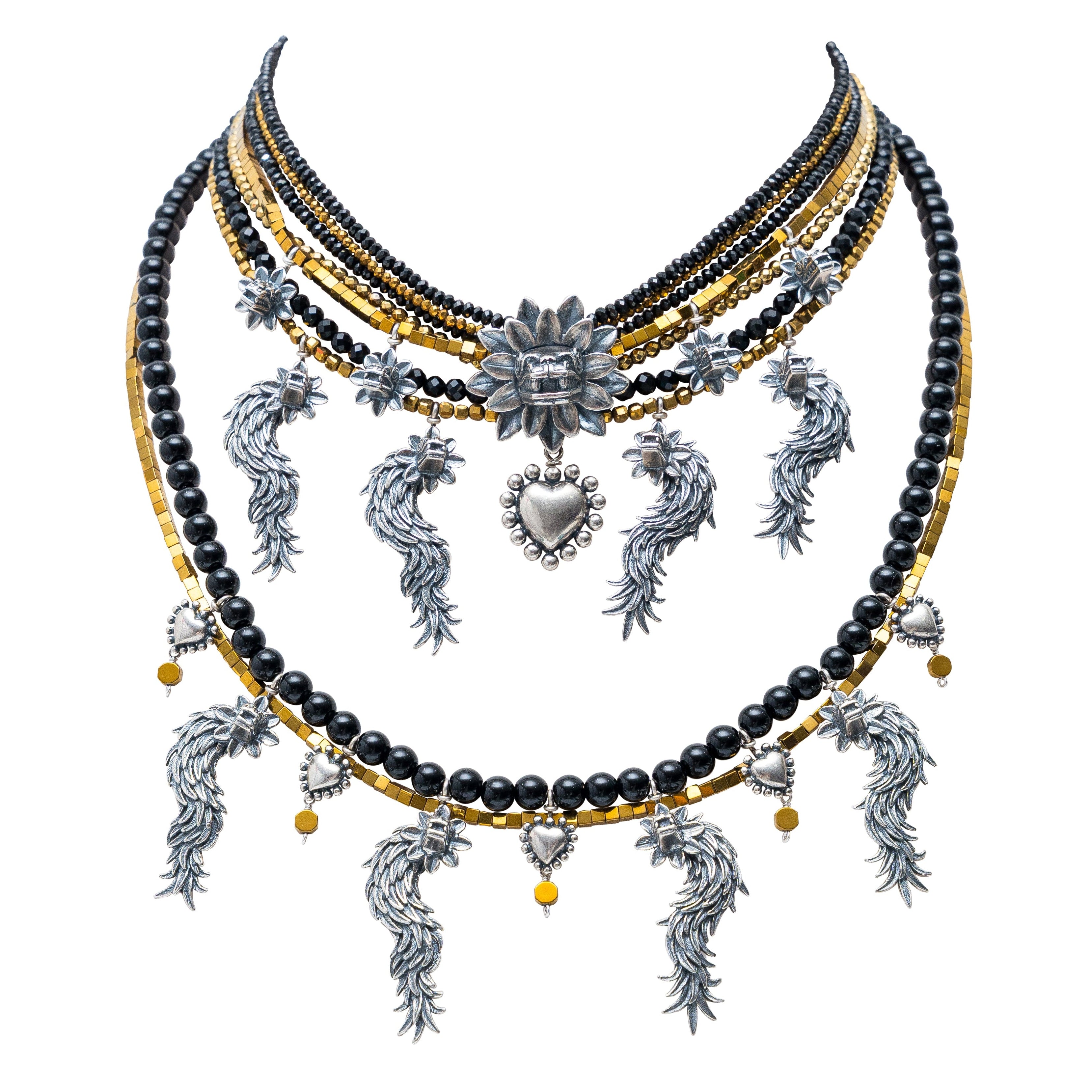 Collar El Gran Kukulkán, joya de plata .925, con espinela y hematita – Gabriela Sánchez
