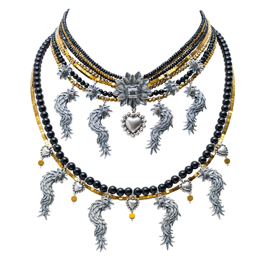 Collar El Gran Kukulkán, joya de plata .925, con espinela y hematita – Gabriela Sánchez