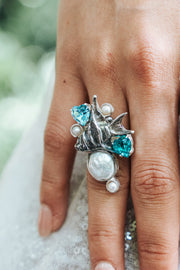 Anillo Arrecife, joya de plata .925, con cristal Swarovski y perla – Gabriela Sánchez (vista 2)