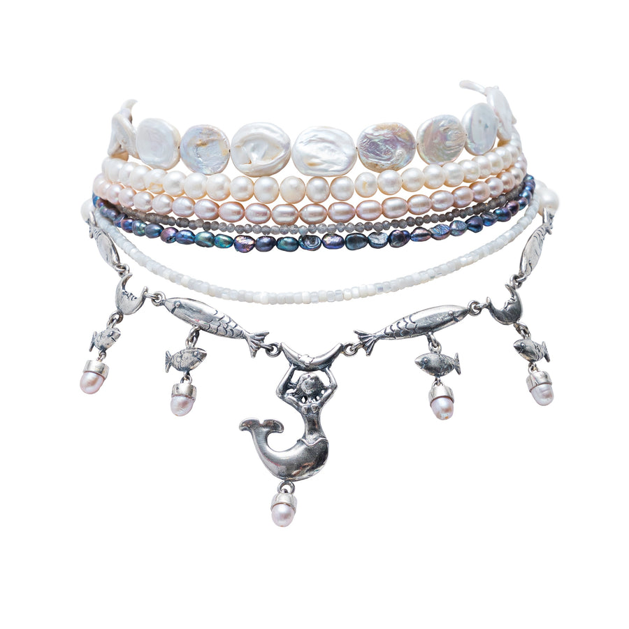 Choker Fondo Marino, joya de plata .925, con perla y labradorita – Gabriela Sánchez