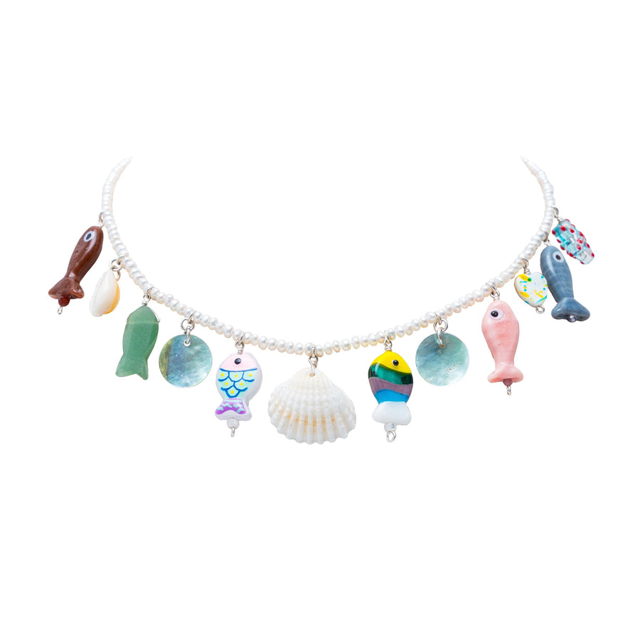 Collar Arrecife Multicolor, joya de plata .925, con perla y resina – Gabriela Sánchez