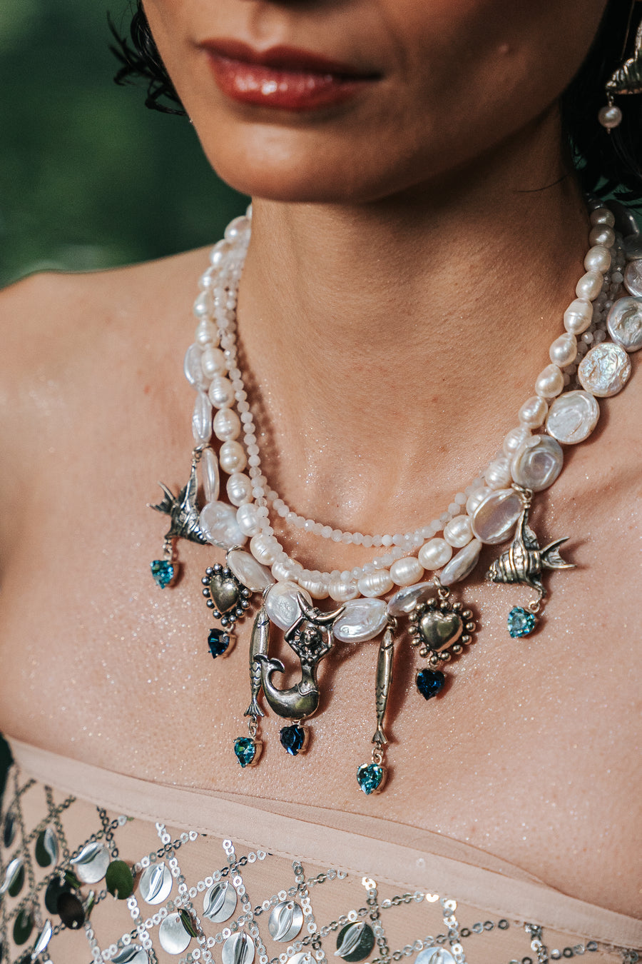 Collar Espíritu del Mar, joya de plata .925, con perla y piedra luna – Gabriela Sánchez (vista 4)