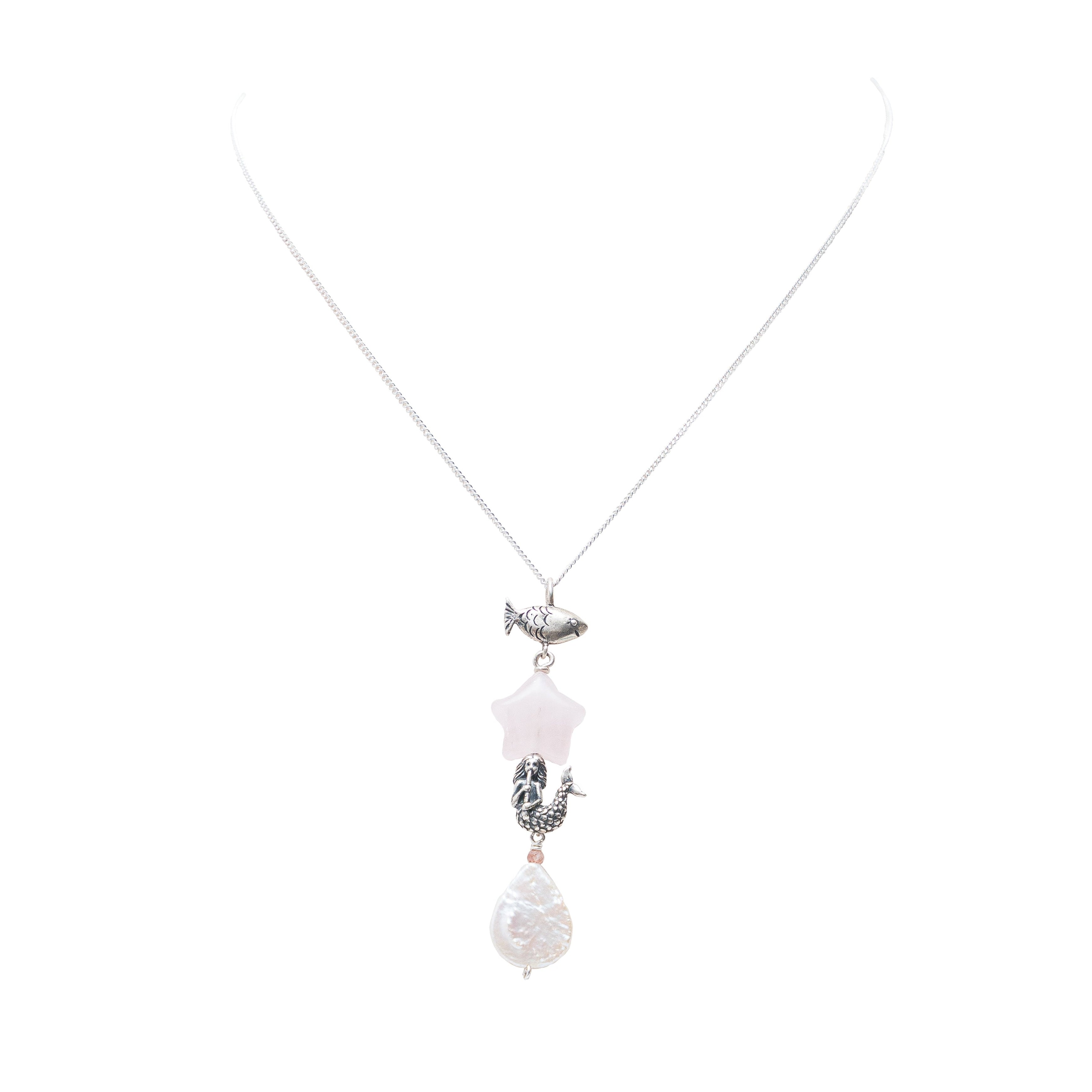 Dije Piedritas de Sal, joya de plata .925, con cuarzo rosa y perla – Gabriela Sánchez (vista 2)