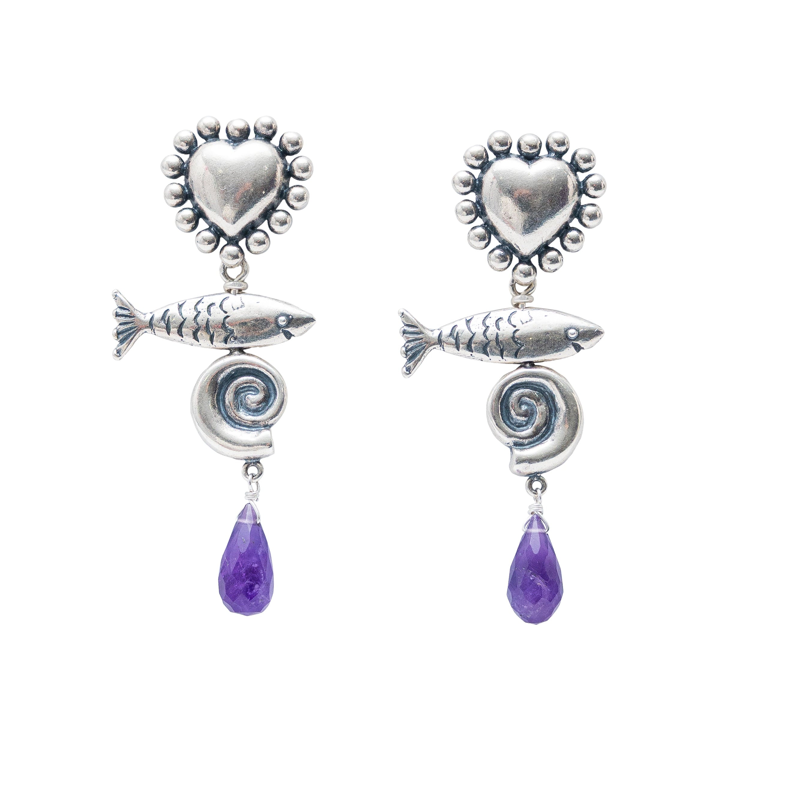 Aretes Amuleto de Amor, joya de plata .925, con amatista – Gabriela Sánchez