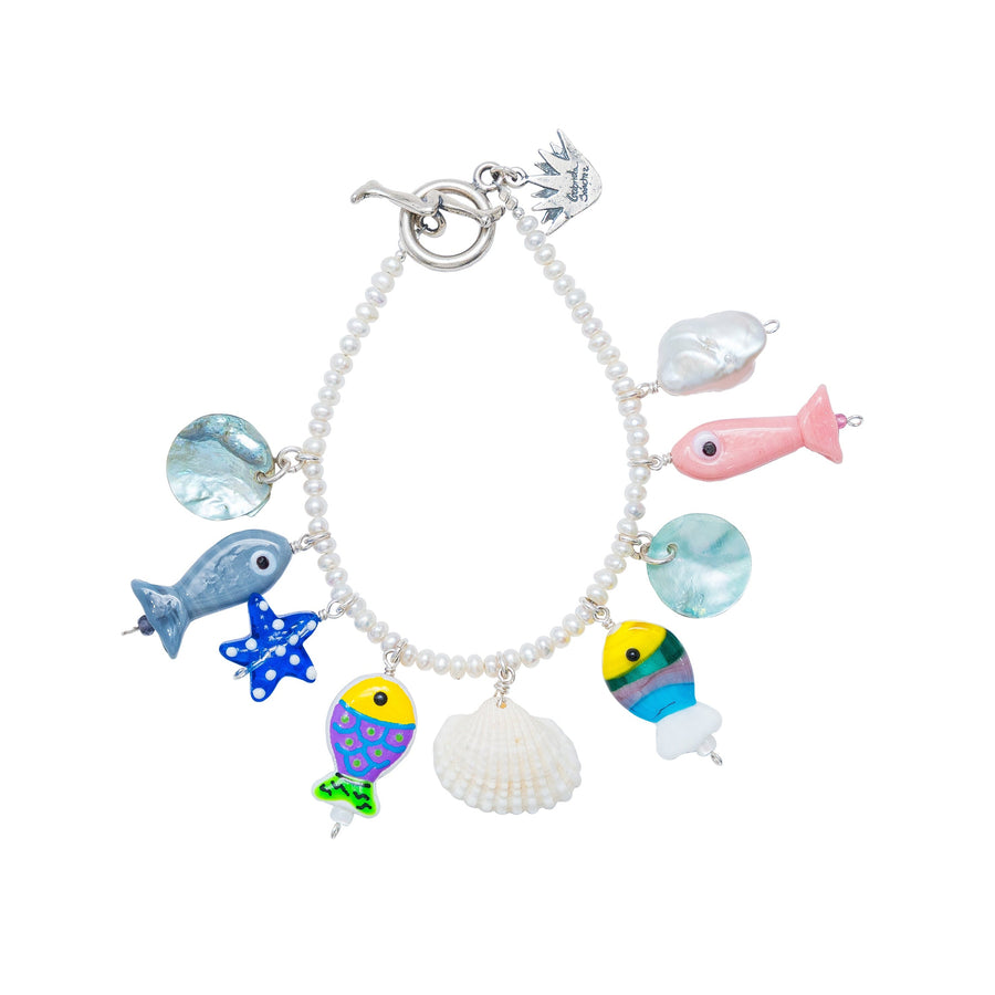 Pulsera Fondo del Mar, joya de plata .925, con concha y perla – Gabriela Sánchez