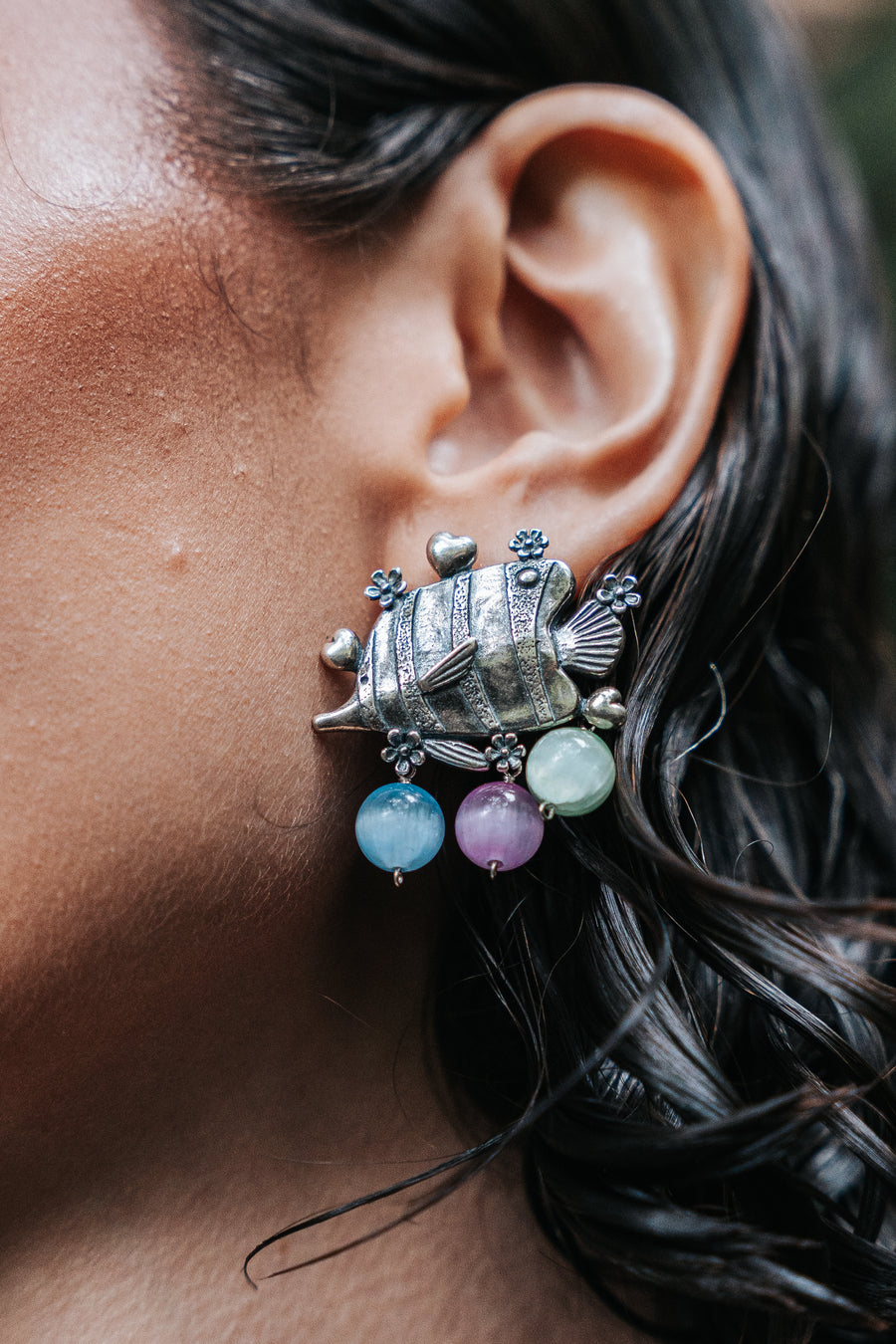 Aretes Islas de Anemona, joya de plata .925, con selenita – Gabriela Sánchez (vista 2)