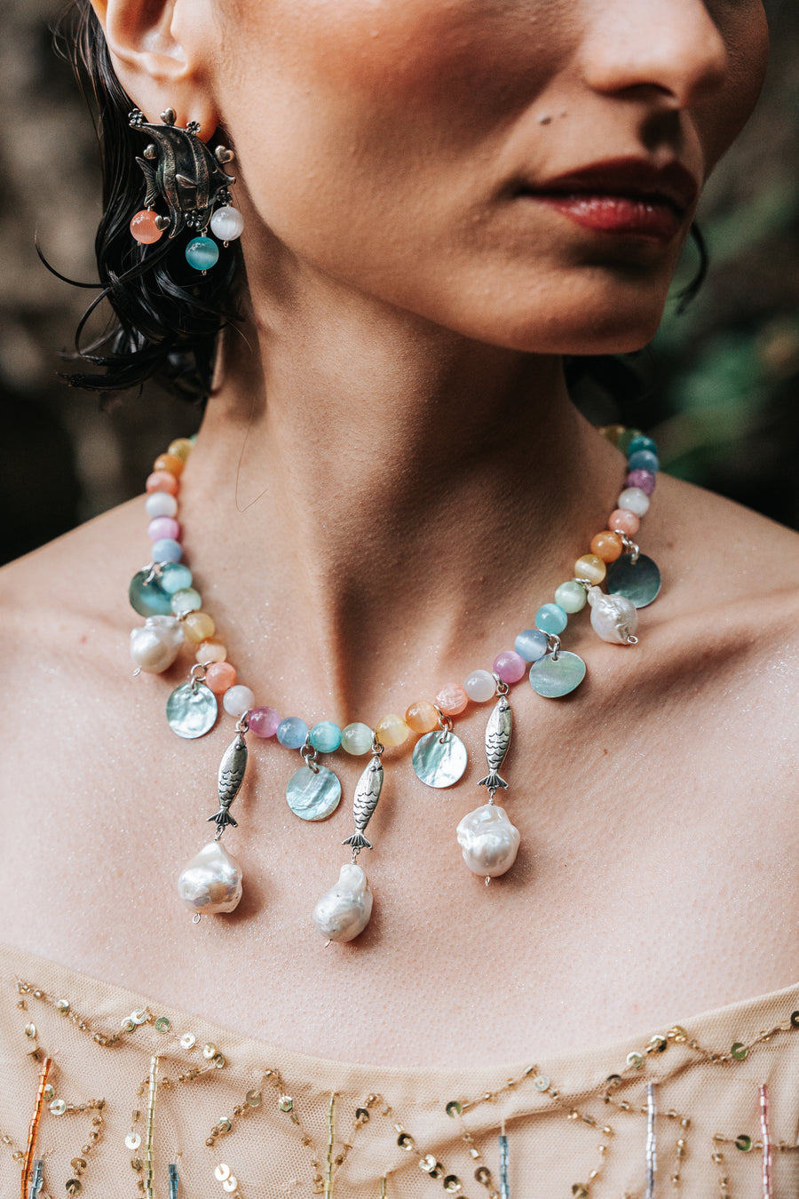 Collar Fiesta Marina, joya de plata .925, con concha y perla – Gabriela Sánchez (vista 4)