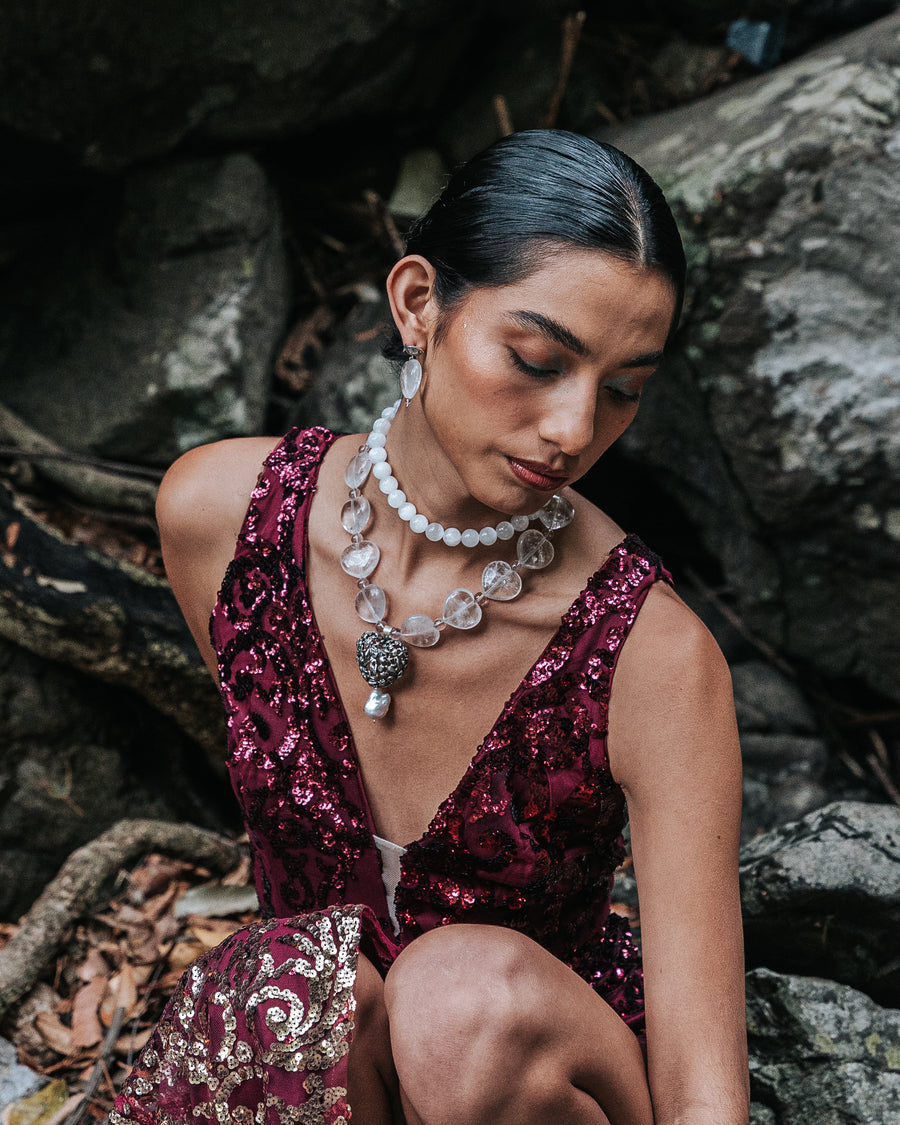 Collar Corazón Marino, joya de plata .925, con cuarzo y perla – Gabriela Sánchez (vista 4)