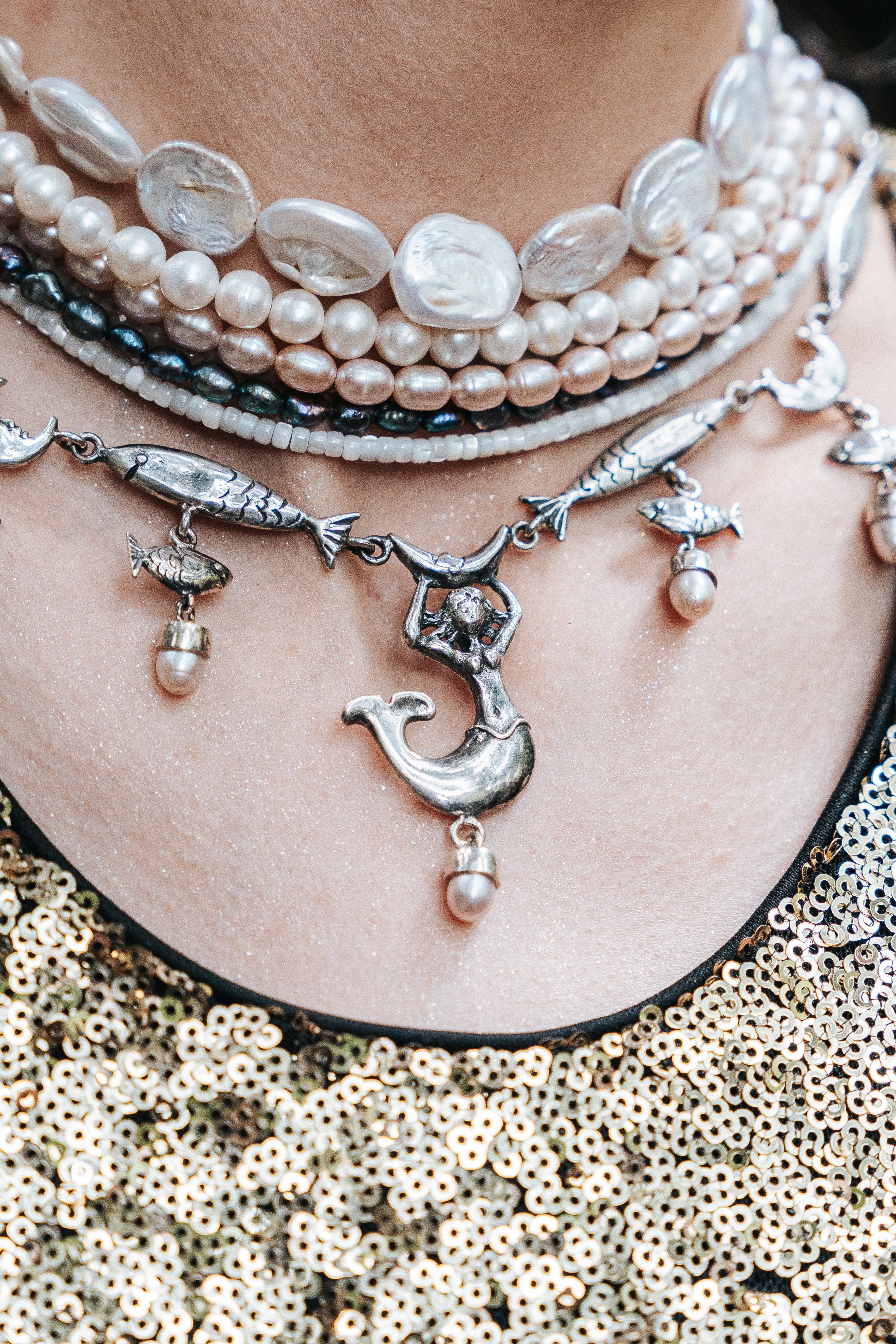 Choker Fondo Marino, joya de plata .925, con perla y labradorita – Gabriela Sánchez (vista 2)