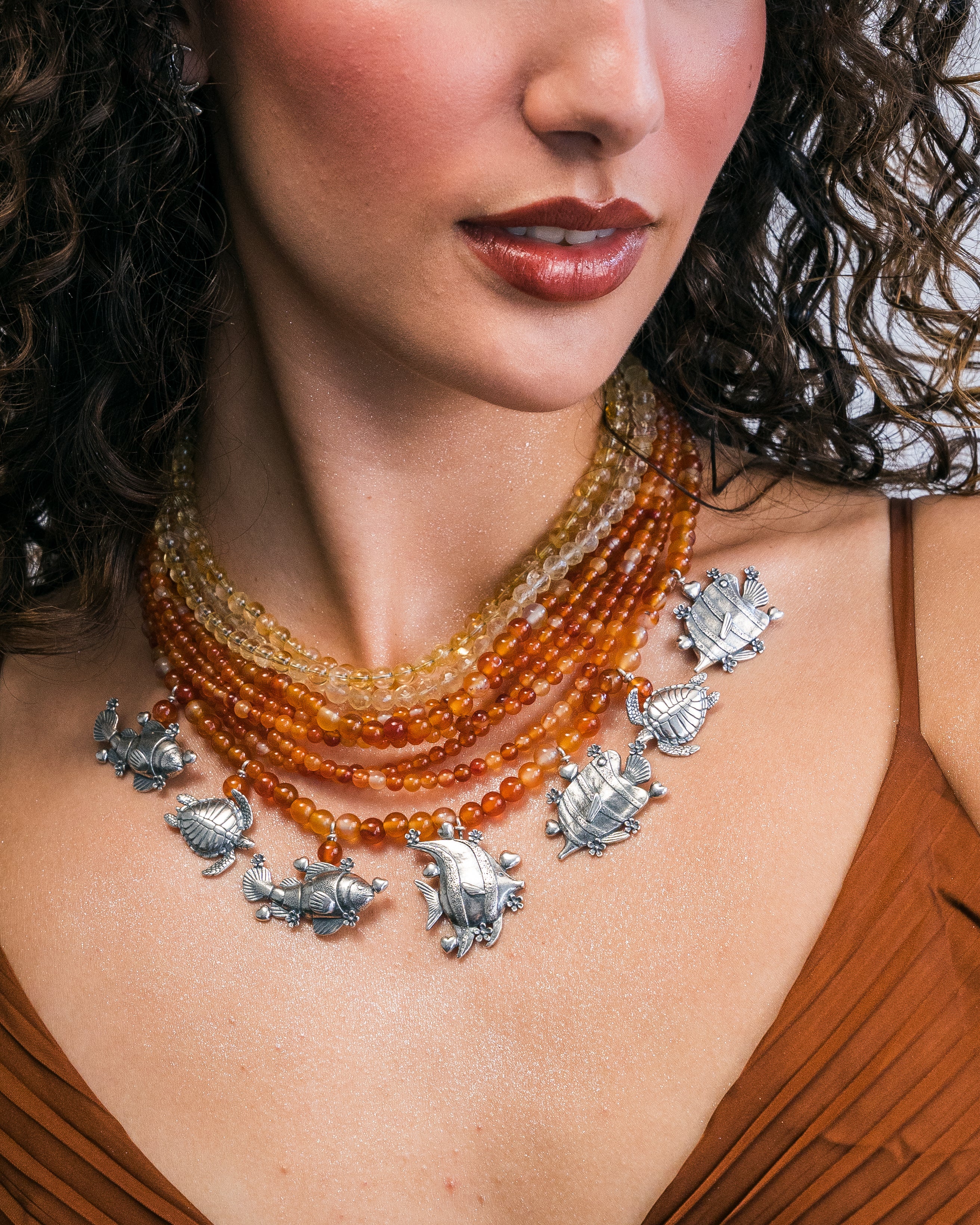Collar Puesta de Sol, joya de plata .925, con citrina y cornalina – Gabriela Sánchez (vista 2)