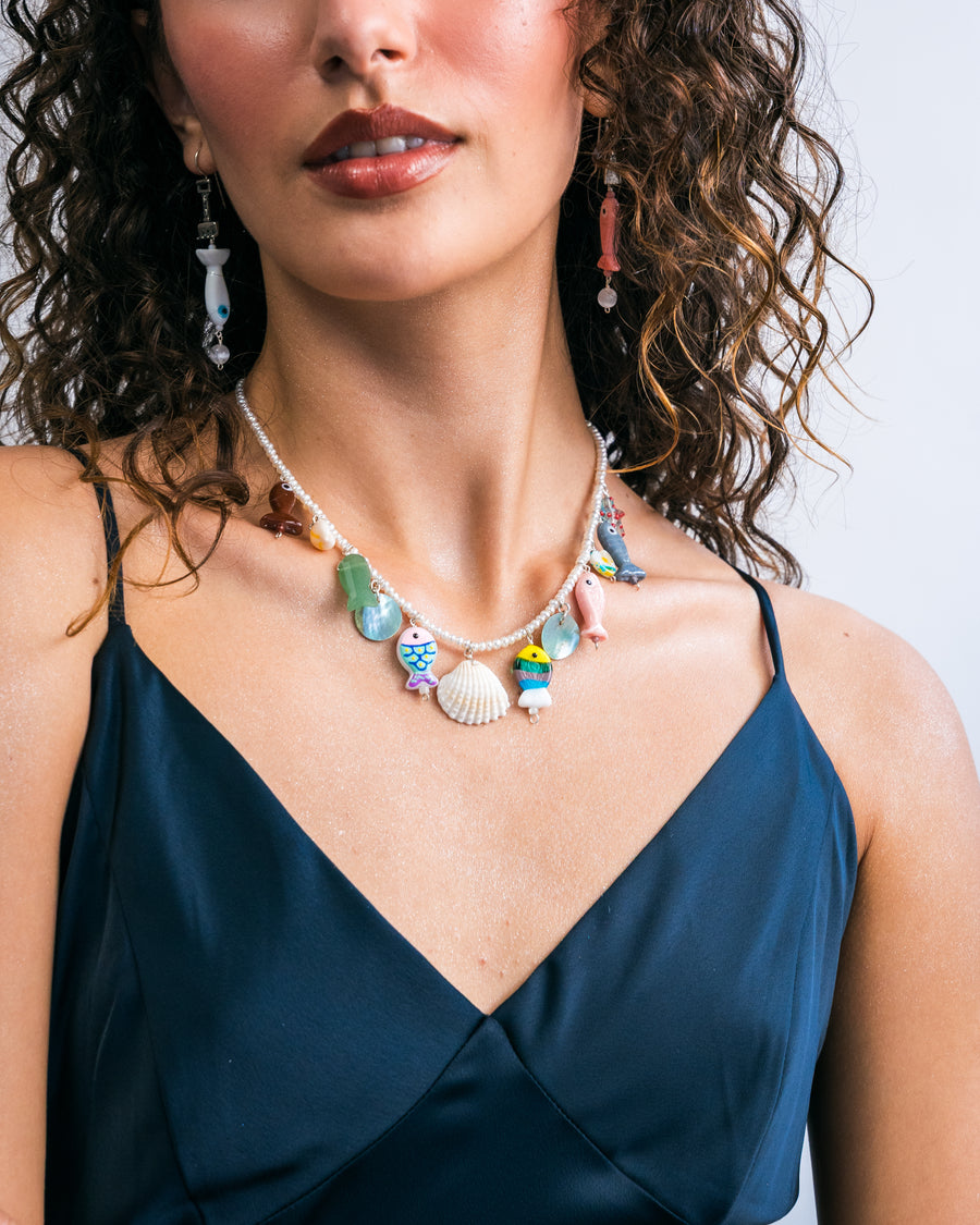 Collar Arrecife Multicolor, joya de plata .925, con perla y resina – Gabriela Sánchez (vista 2)