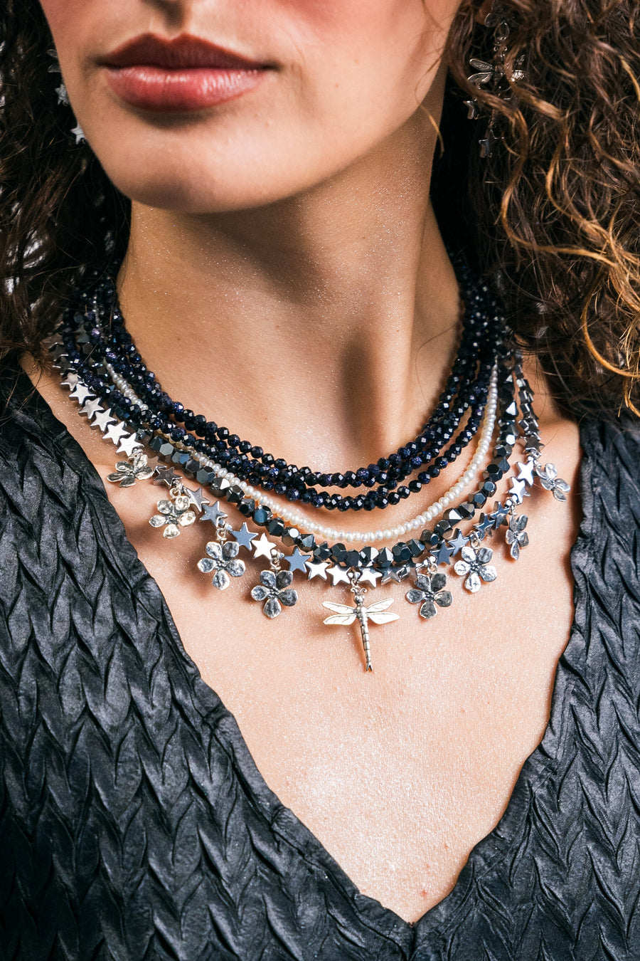 Collar Secretos del Agua, joya de plata .925, con venturina y hematita – Gabriela Sánchez (vista 4)