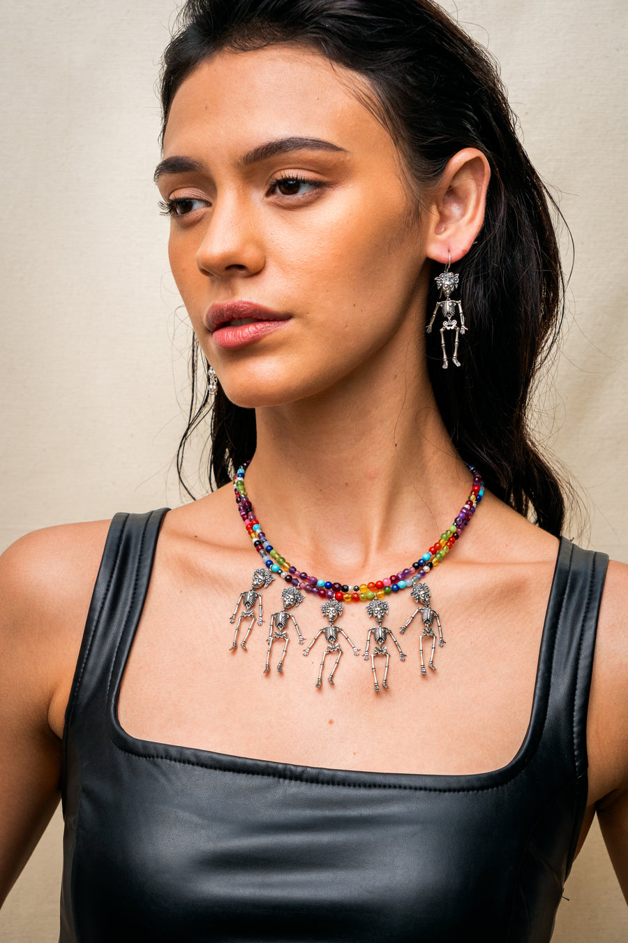 Collar La huesuda, La Parca, la Flaca, La Fría y La Calaca, joya de plata .925, con turquesa – Gabriela Sánchez (vista 4)