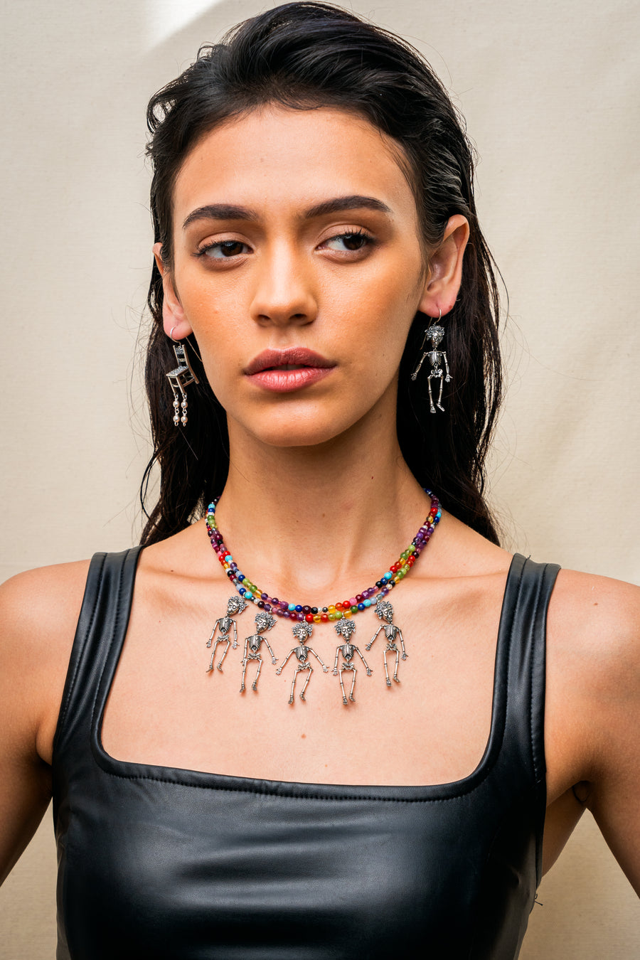 Collar La huesuda, La Parca, la Flaca, La Fría y La Calaca, joya de plata .925, con turquesa – Gabriela Sánchez (vista 8)