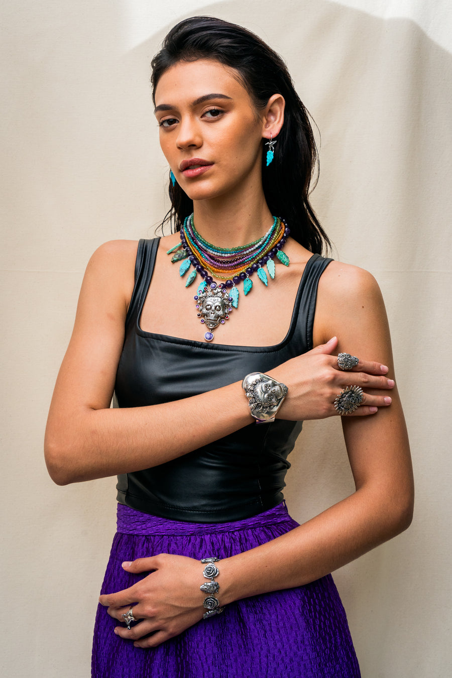 Collar Alas de Turquesa, joya de plata .925, con amatista – Gabriela Sánchez (vista 4)