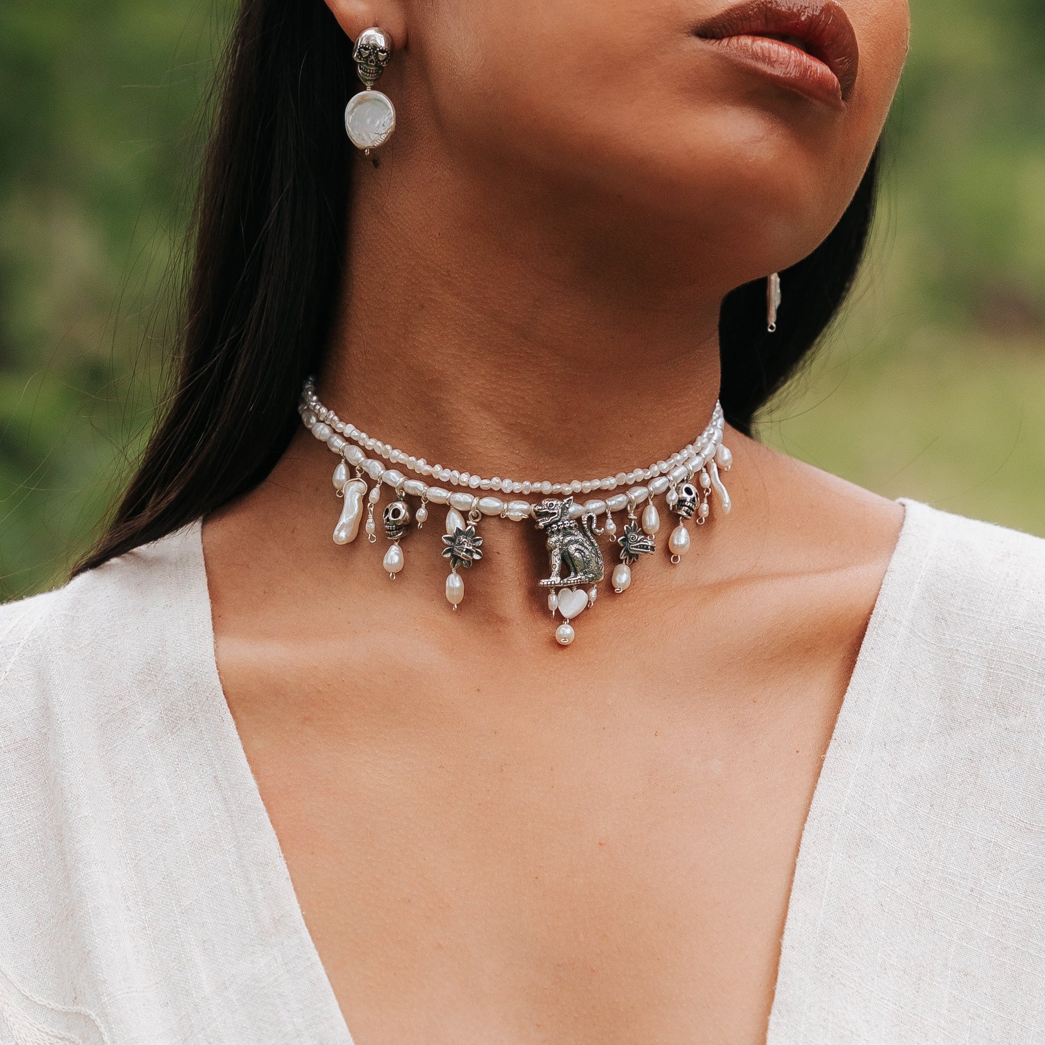 Choker Camino Iluminado, joya de plata .925, con perla – Gabriela Sánchez