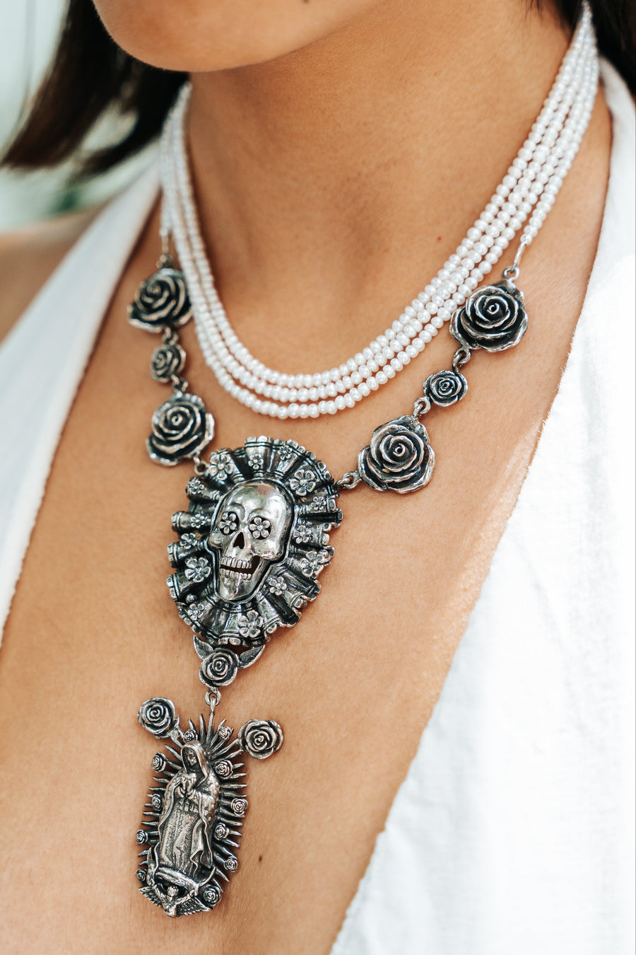 Collar Sincretismo Mágico, joya de plata .925, con perla – Gabriela Sánchez (vista 4)
