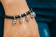 Pulsera Cráneos de Barro Negro, joya de plata .925, con obsidiana – Gabriela Sánchez (vista 2)