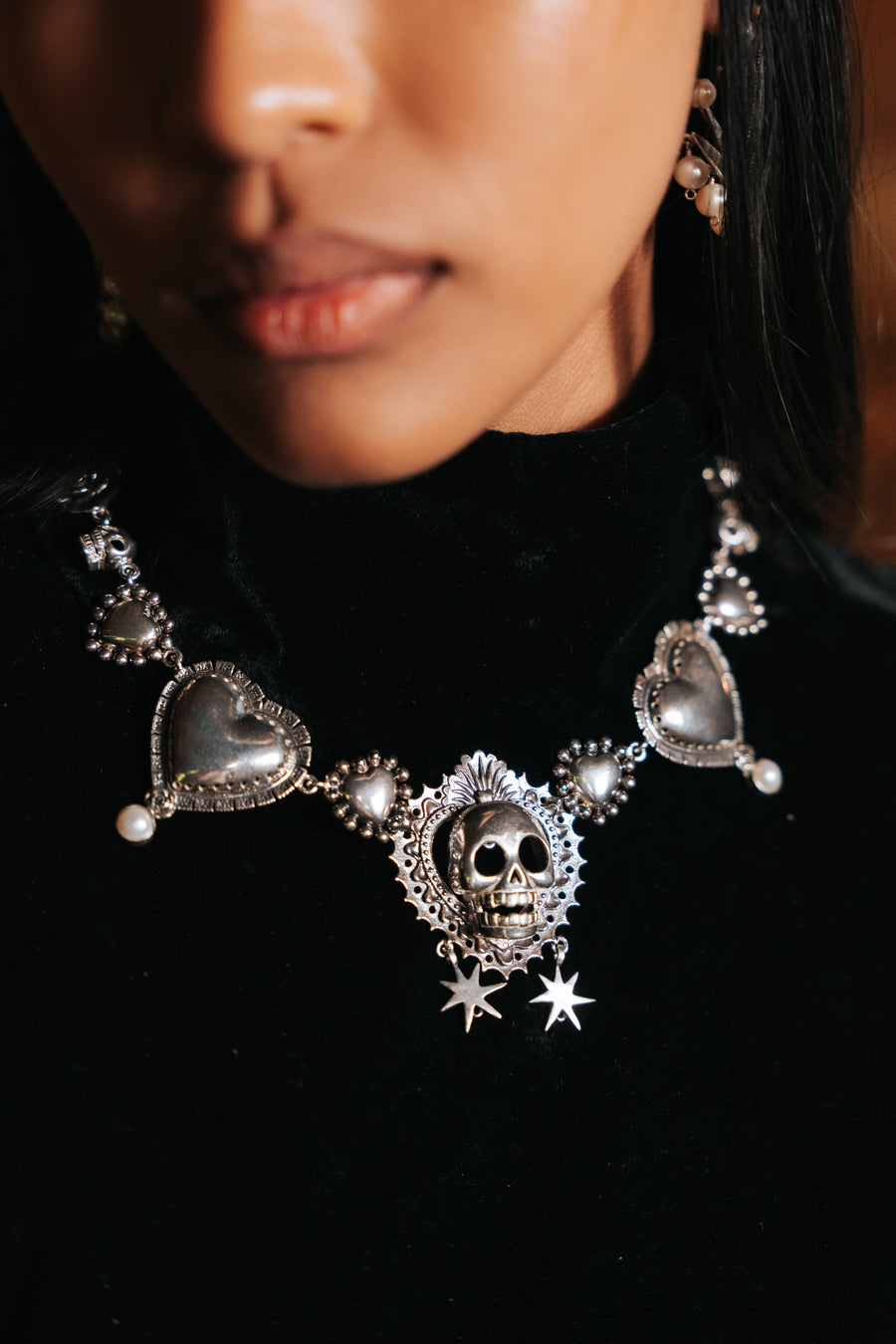 Collar Milagritos Bajo las Estrellas, joya de plata .925, con perla – Gabriela Sánchez (vista 4)