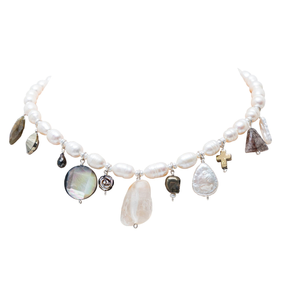 Collar Cacao y Copal, joya de plata .925, con perla y labradorita – Gabriela Sánchez