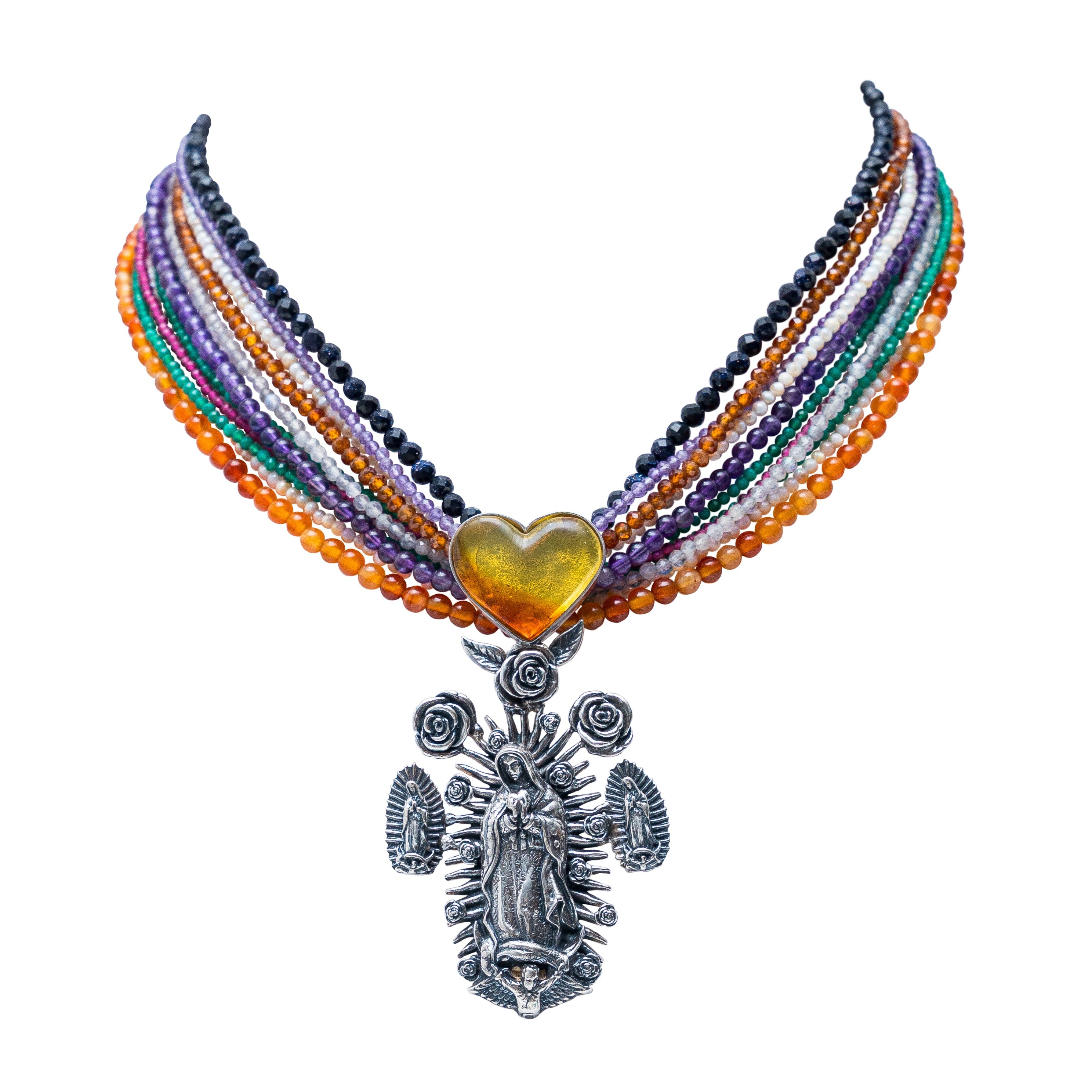 Collar Tradición viva, joya de plata .925, con venturina y concha – Gabriela Sánchez