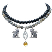 Collar Guardianes, joya de plata .925, con obsidiana y labradorita – Gabriela Sánchez