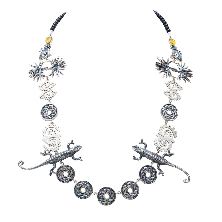 Collar Juego Prehispánico, joya de plata .925, con ámbar y ónix – Gabriela Sánchez (vista 2)