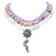 Collar Los Trece cielos, joya de plata .925, con amatista y perla – Gabriela Sánchez