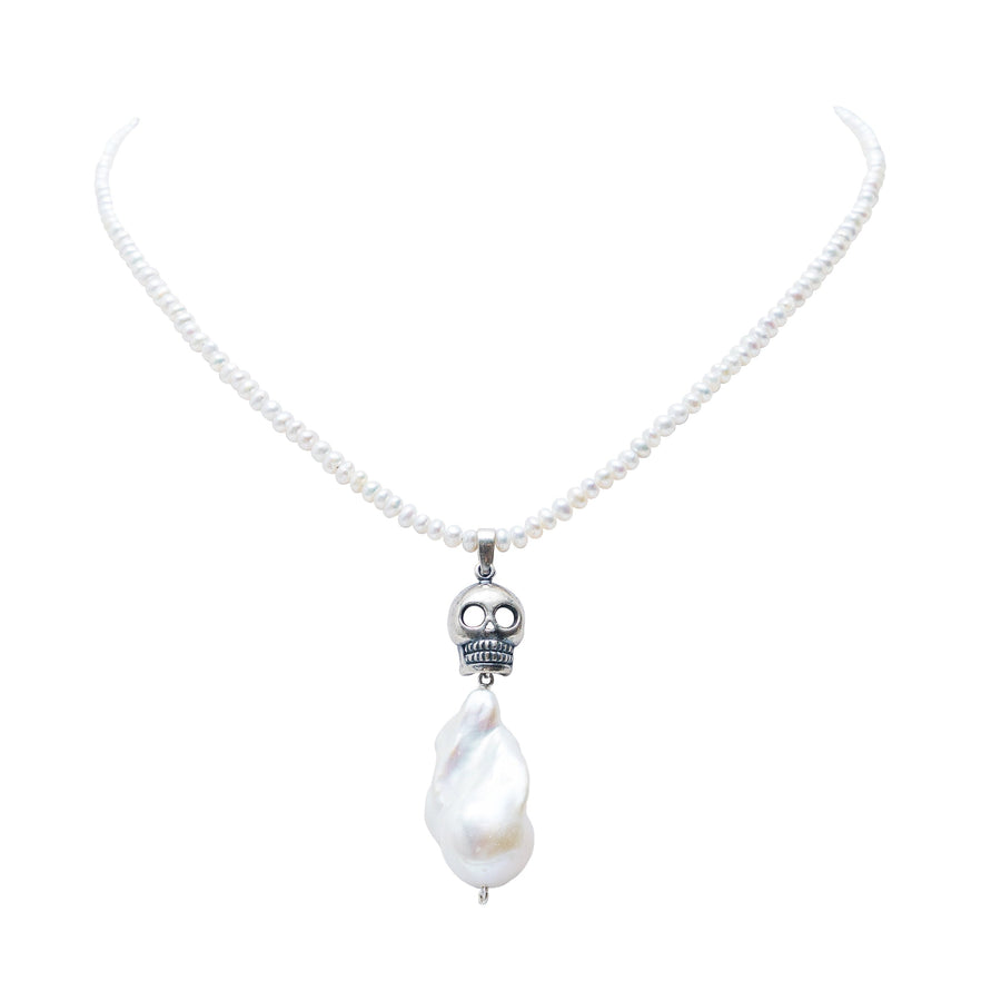 Collar Calavera Barroca, joya de plata .925, con perla – Gabriela Sánchez