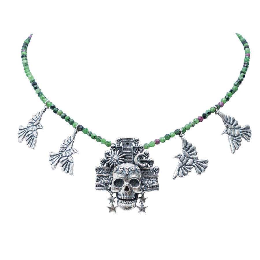 Collar Vuelo en Teotihuacán, joya de plata .925, con rubí – Gabriela Sánchez