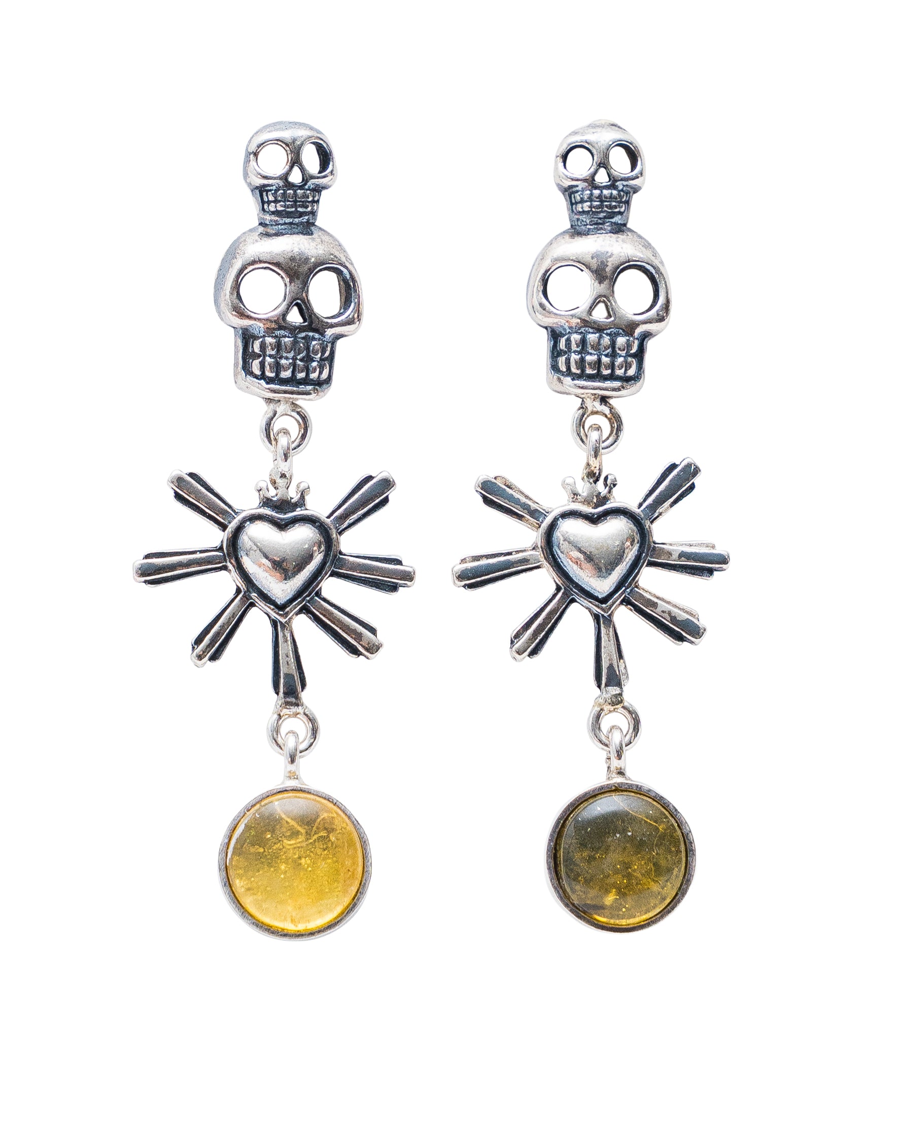 Aretes Milagritos y Calaveras, joya de plata .925, con ámbar – Gabriela Sánchez