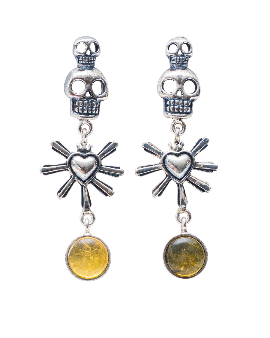 Aretes Milagritos y Calaveras, joya de plata .925, con ámbar – Gabriela Sánchez