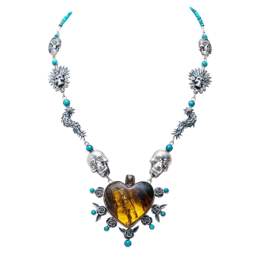 Collar Conexión Ancestral, joya de plata .925, con ámbar y turquesa – Gabriela Sánchez