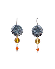 Aretes Cempasúchil Miel, joya de plata .925, con ámbar y cornalina – Gabriela Sánchez
