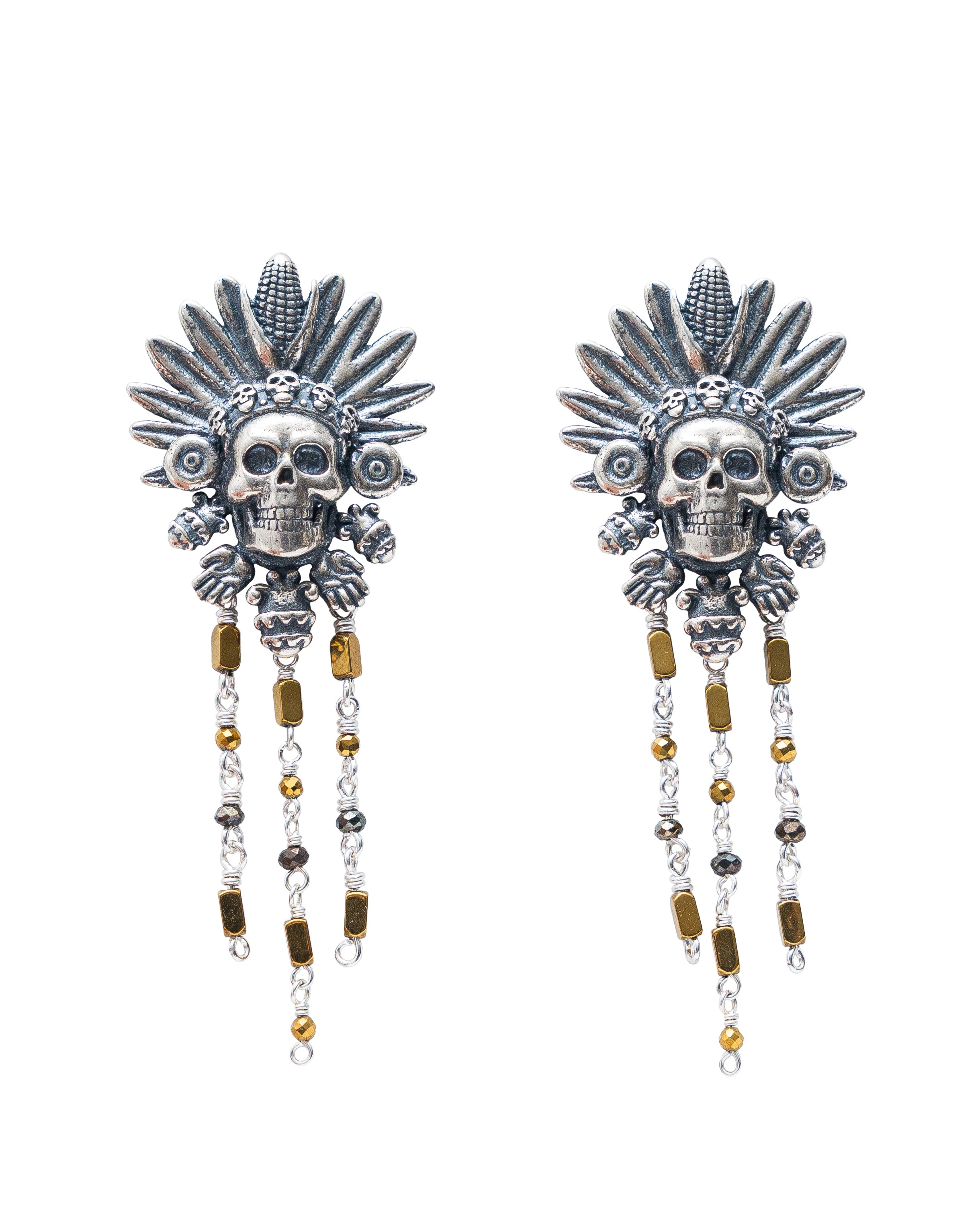 Aretes Lluvia Dorada, joya de plata .925, con hematita – Gabriela Sánchez
