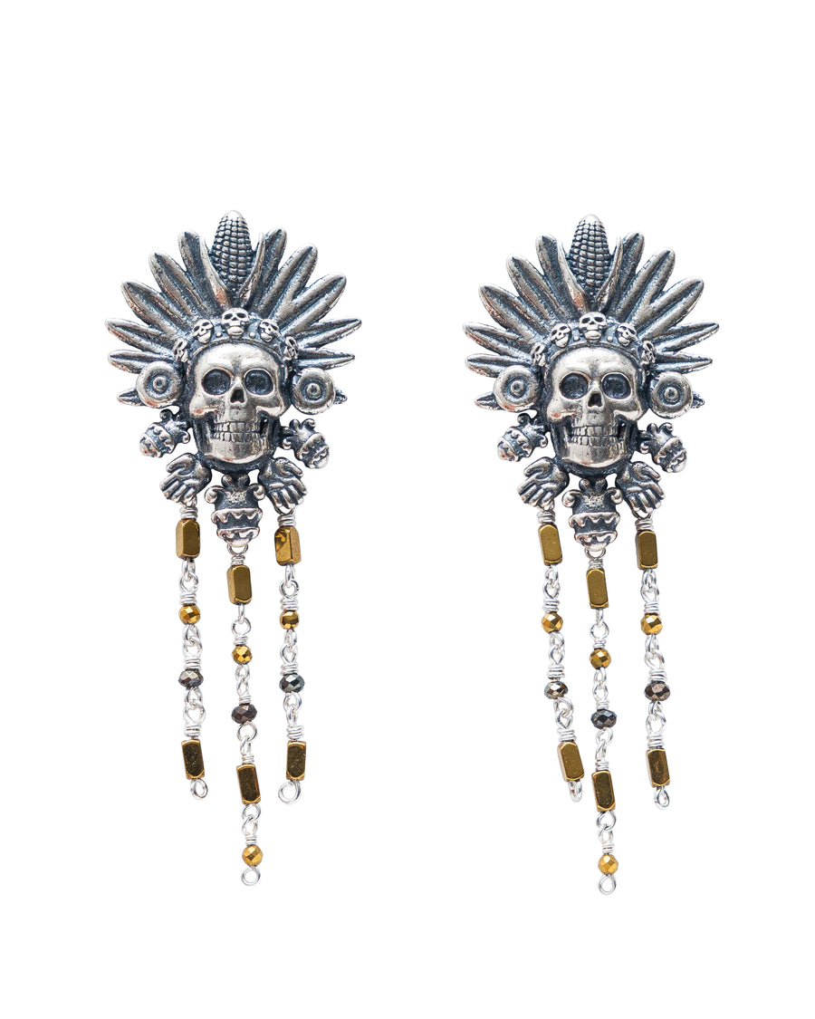 Aretes Lluvia Dorada, joya de plata .925, con hematita – Gabriela Sánchez