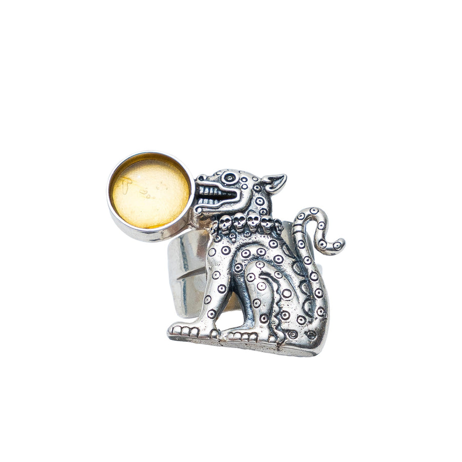 Anillo Compañero del Sol, joya de plata .925, con ámbar – Gabriela Sánchez