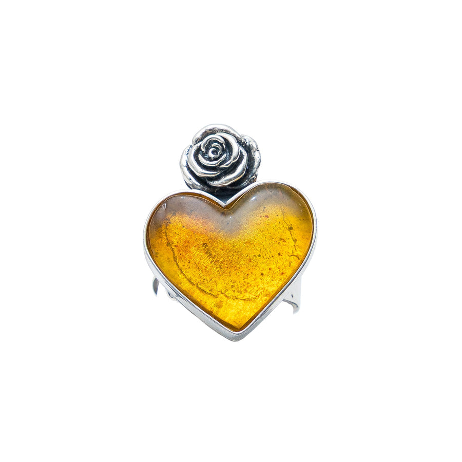 Anillo Rosa Dorada, joya de plata .925, con ámbar – Gabriela Sánchez