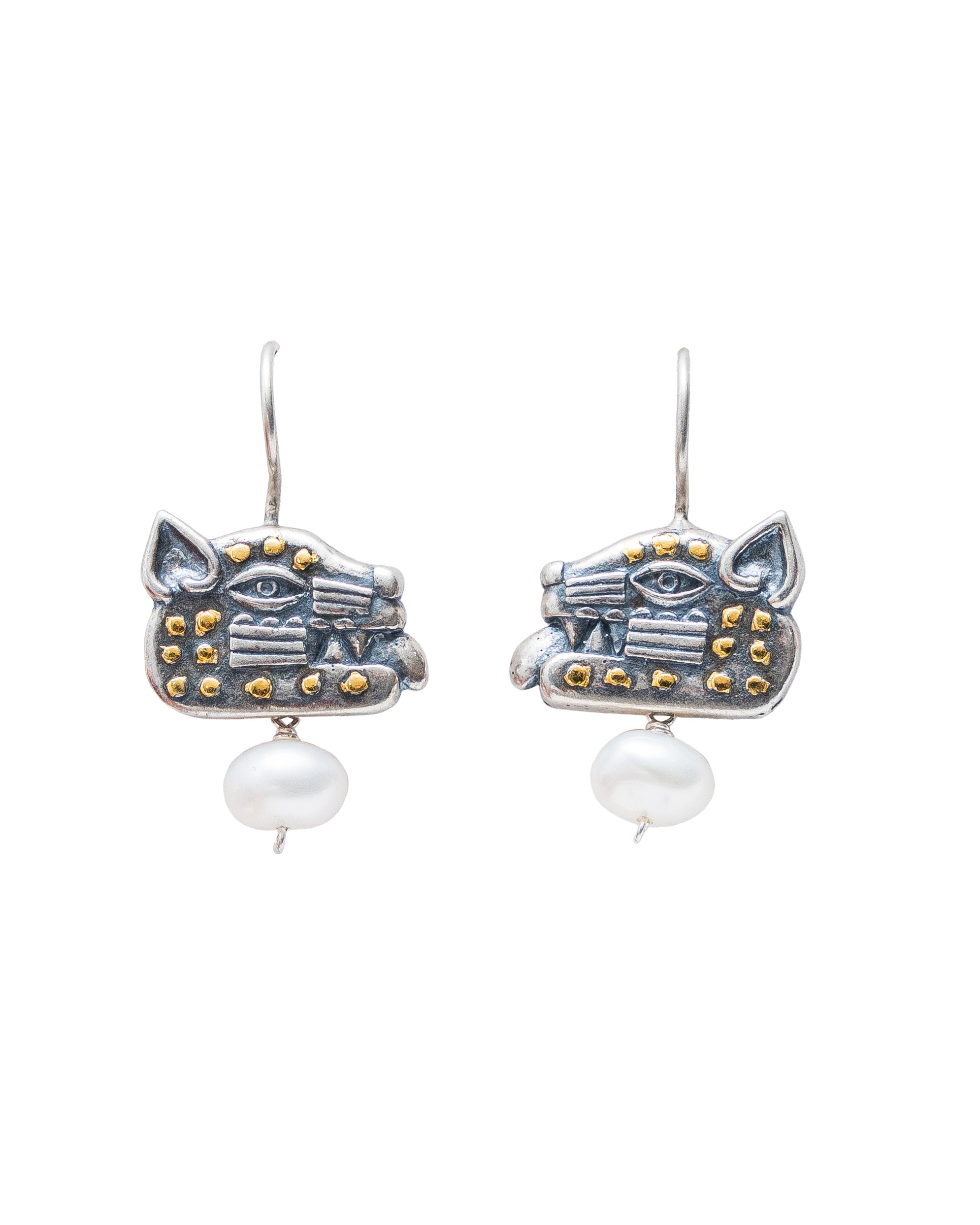 Aretes Cabeza de Jaguar con Perla, joya de plata .925 – Gabriela Sánchez