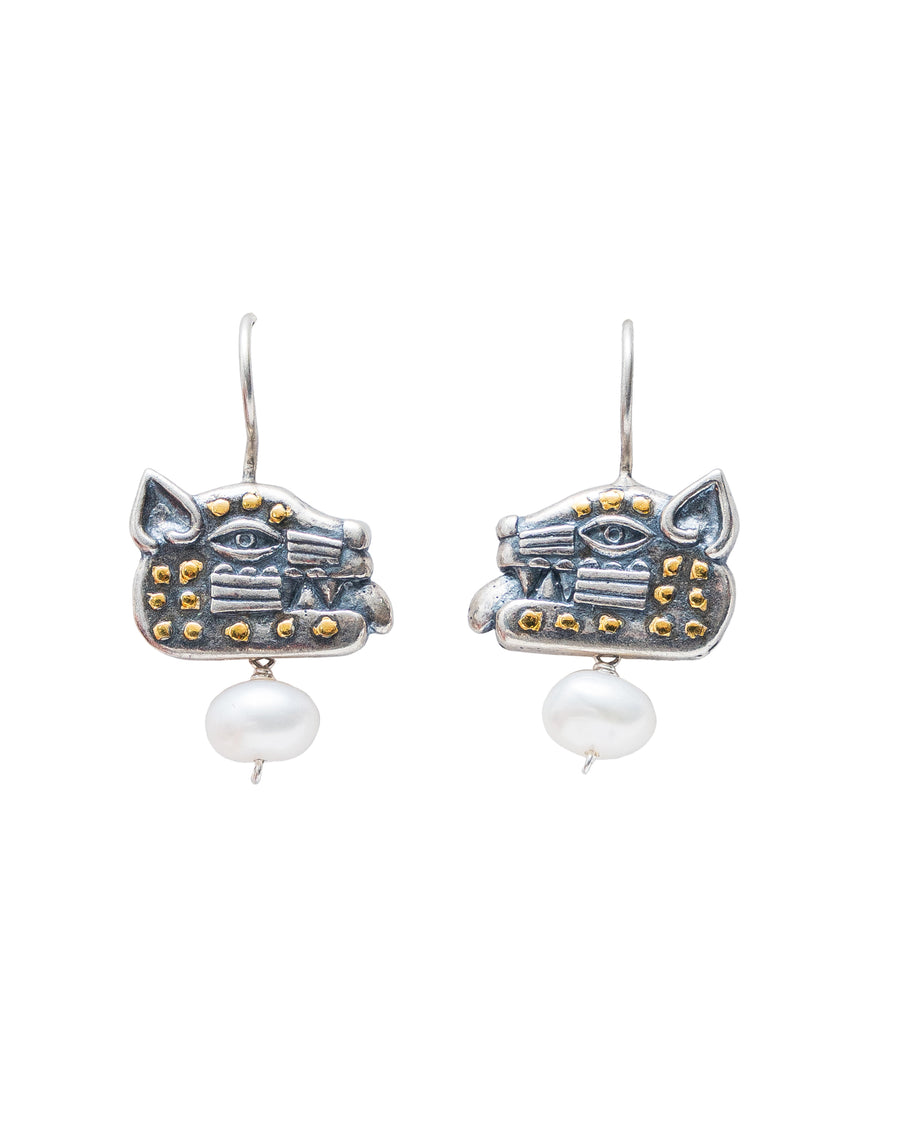 Aretes Cabeza de Jaguar con Perla, joya de plata .925 – Gabriela Sánchez