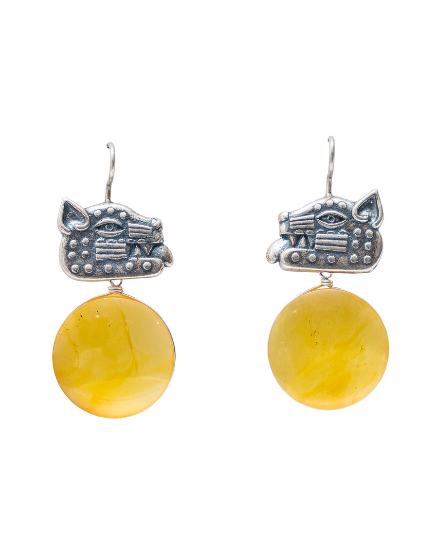 Aretes Guerreros del Alba, joya de plata .925, con ámbar – Gabriela Sánchez