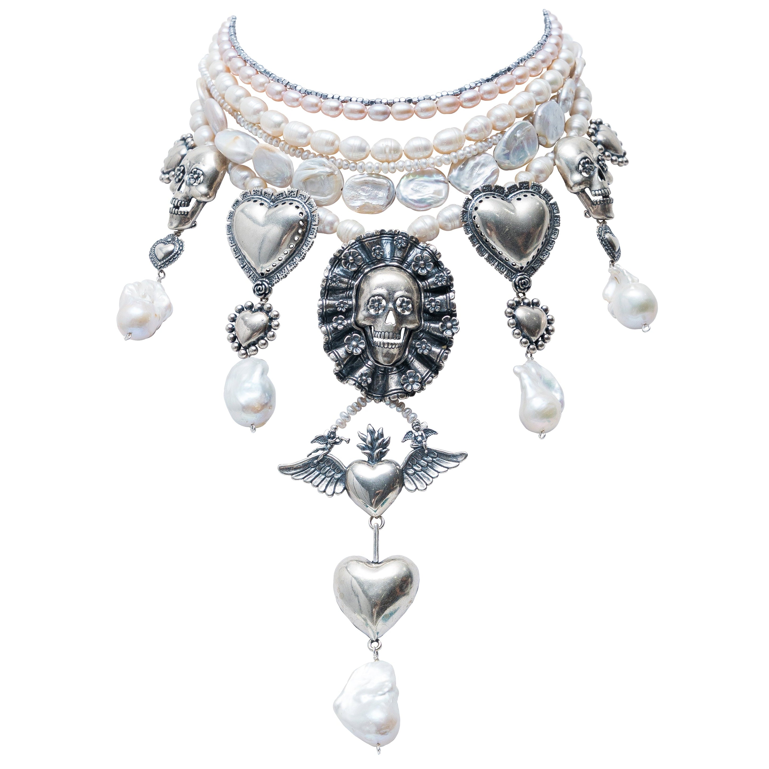 Choker Exvoto de Perlas, joya de plata .925, con hematita – Gabriela Sánchez (vista 2)