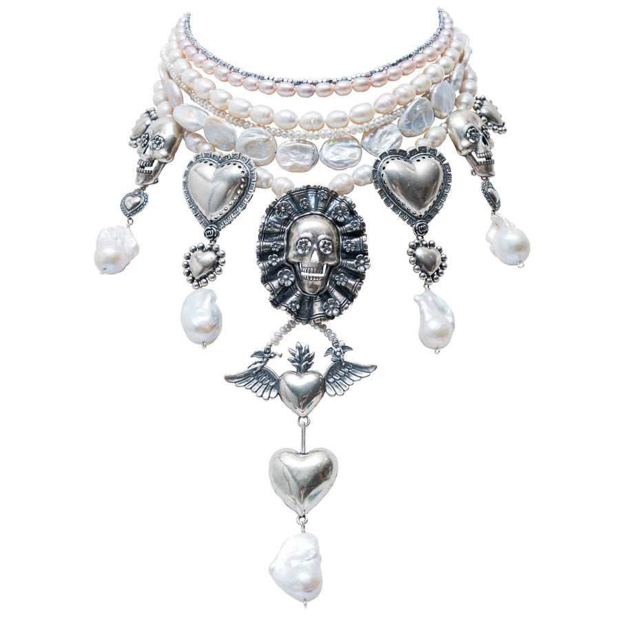 Choker Exvoto de Perlas, joya de plata .925, con hematita – Gabriela Sánchez (vista 2)
