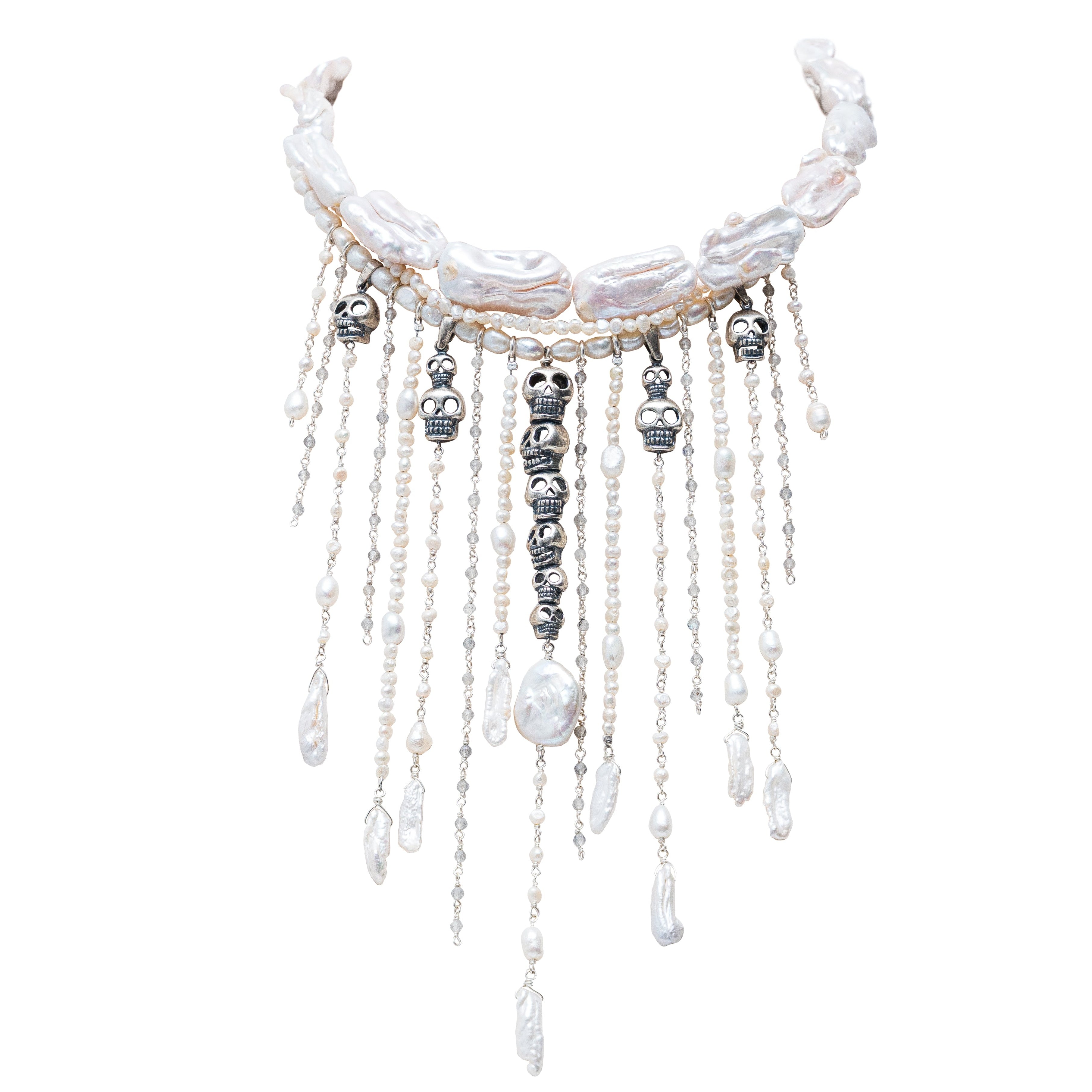 Collar Cascadas de Perlas, joya de plata .925, con labradorita – Gabriela Sánchez