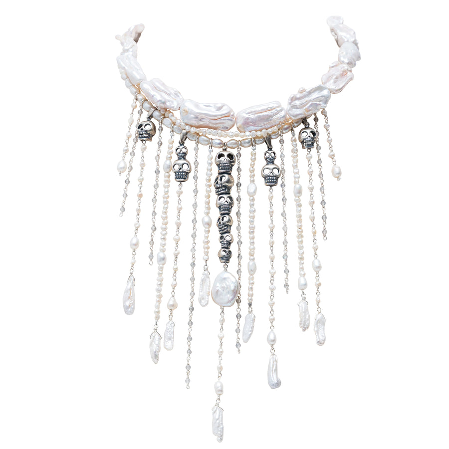 Collar Cascadas de Perlas, joya de plata .925, con labradorita – Gabriela Sánchez