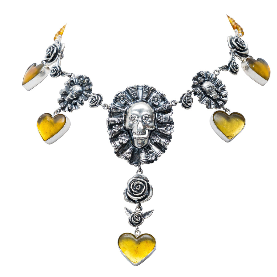 Collar Corazón Tehuana, joya de plata .925, con ámbar – Gabriela Sánchez (vista 2)
