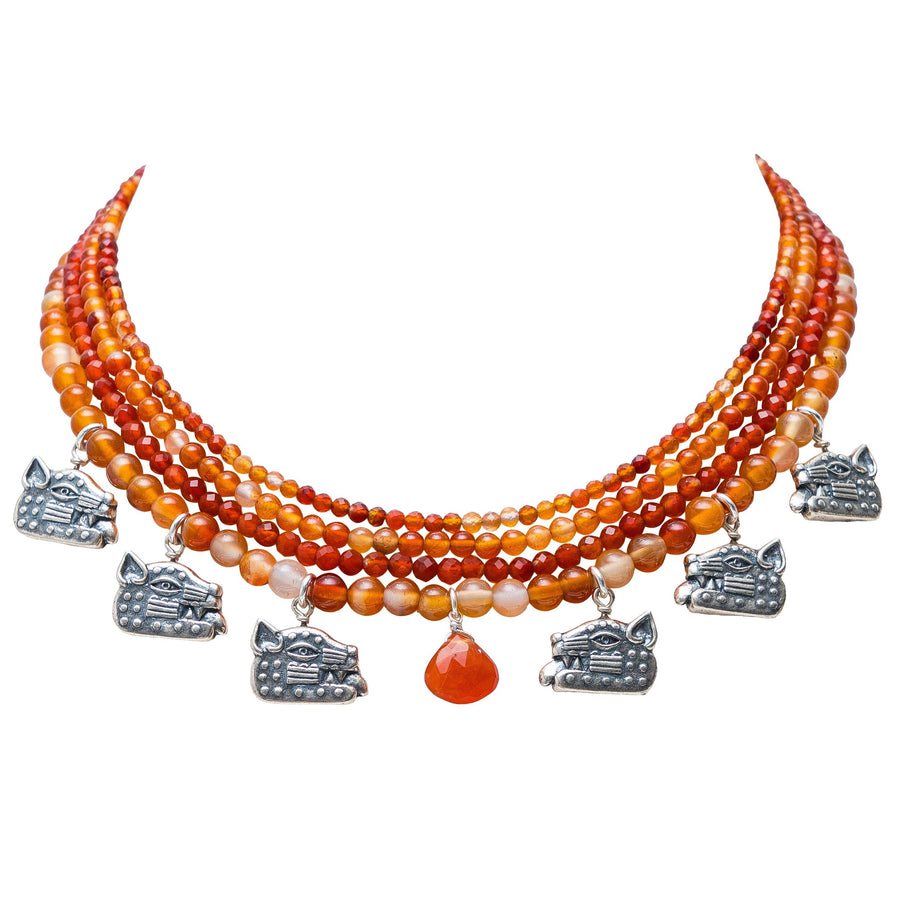 Collar Jaguar de Cempasúchil, joya de plata .925, con cornalina – Gabriela Sánchez
