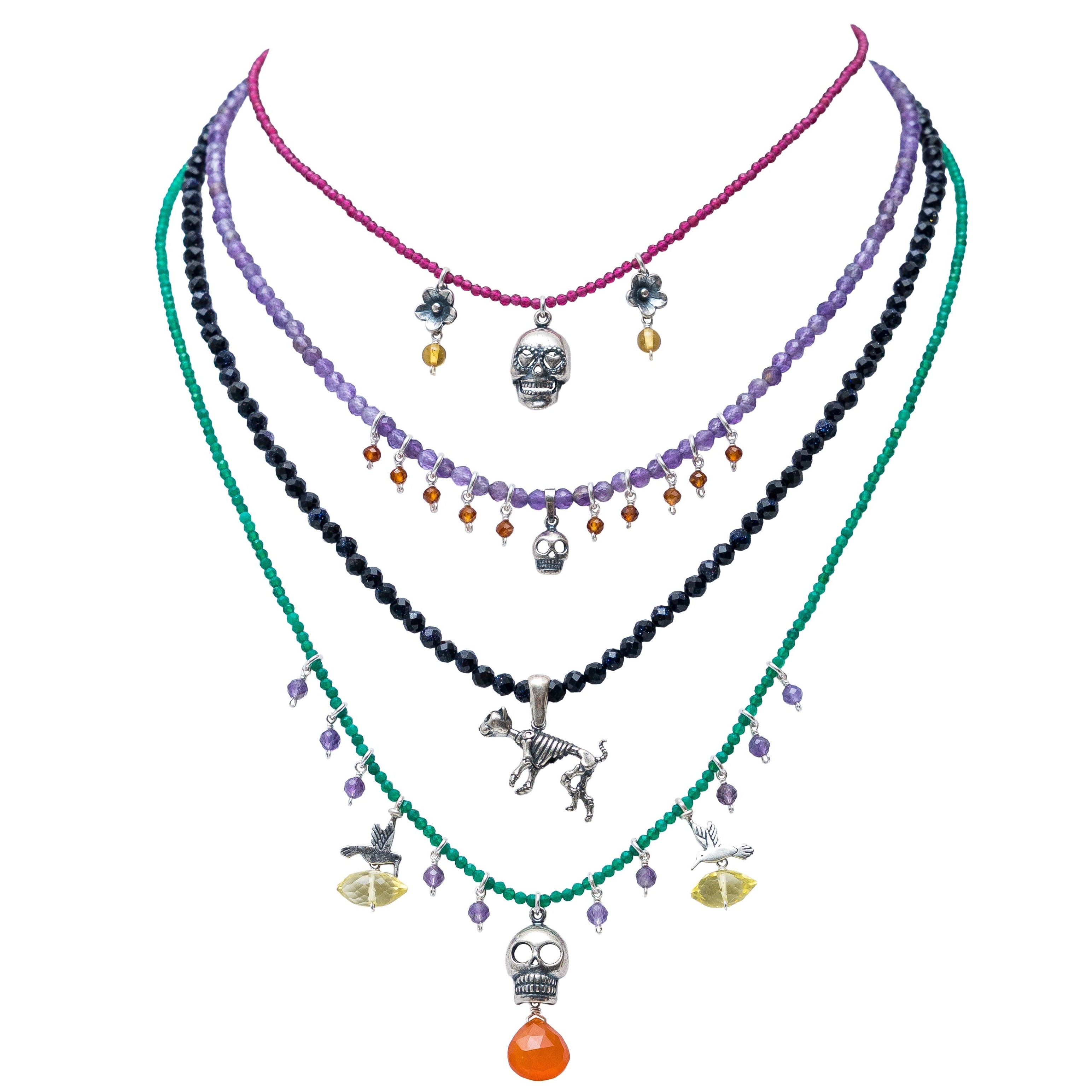 Collar Colorido Día de Muertos, joya de plata .925, con rubí y amatista – Gabriela Sánchez