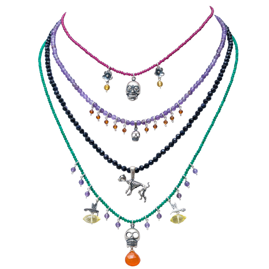 Collar Colorido Día de Muertos, joya de plata .925, con rubí y amatista – Gabriela Sánchez